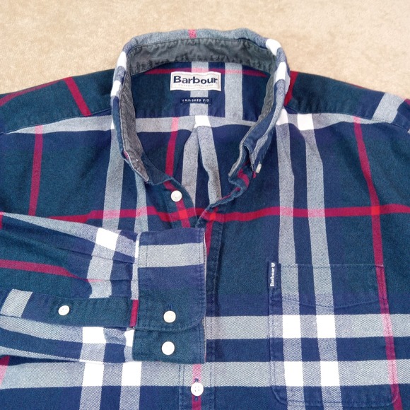 Barbour Highland Check 18 Tailored Fit Flannel Button Down Shirt Men's 2XL - Picture 1 of 8